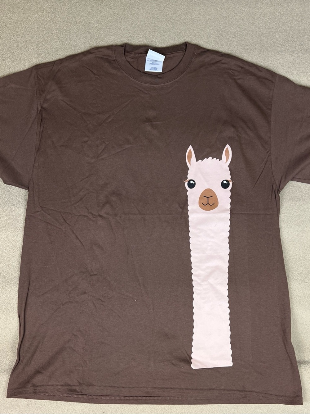 Alpaca Graphic 100% Cotton Brown  T-Shirt, Men's Sz
